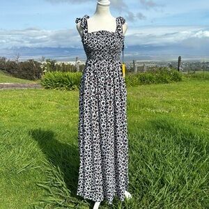 Diane von Furstenberg Target Smocked Tie Strap Neutral Poppy Midi Sundress Dress